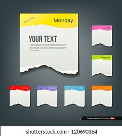 Colorful ripped paper note of the day background, vector illustration