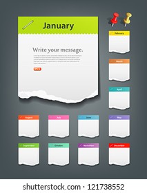 Colorful ripped paper note of the month background, vector illustration