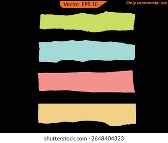 Colorful Ripped Paper Strips Collection. Realistic Torn Notebook Pages and Sticky Notes with Soft Pastel Torn Edges for Scrapbooking and Design

