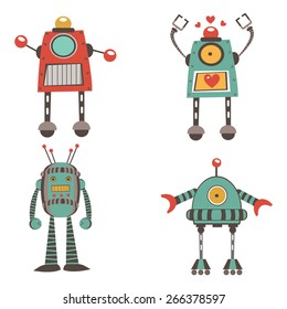 Colorful robot characters collection in vector format