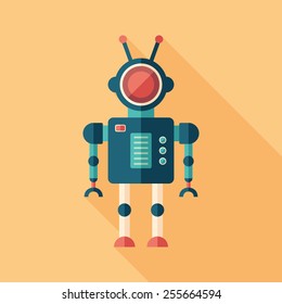 Colorful robot flat square icon with long shadows. Set 16
