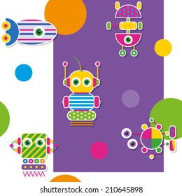 colorful robots collection pattern / greeting card