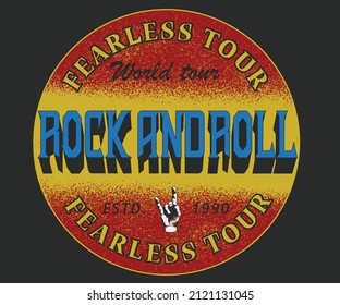 Colorful rock and roll retro print design for t shirt, apparel, sticker, poster and others.