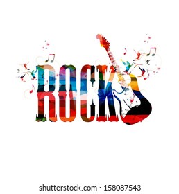 Colorful rock vector background with guitar.