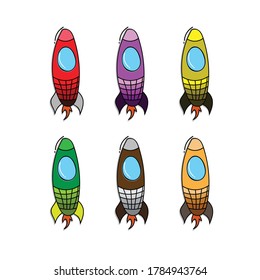 colorful rocket collection vector with white background