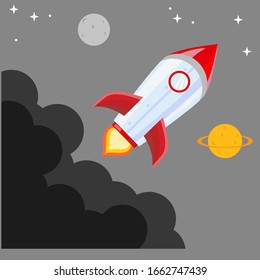 Colorful rocket composition with flat design