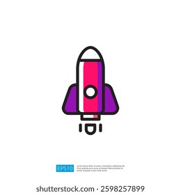 Colorful Rocket Icon Representing Launch and Innovation with Modern Design Elements in Digital Space Illustration
