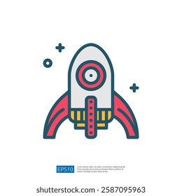 A colorful rocket illustration with a retro design, featuring a circular window and fins, symbolizing space exploration and adventure.