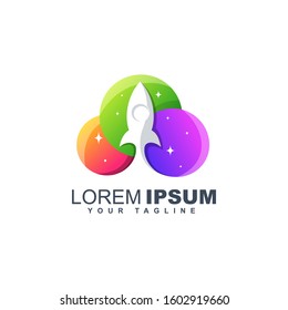 Colorful rocket launch abstract logo design template