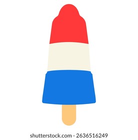 Colorful rocket popsicle icon in red white and blue on wooden stick. Clipart image isolated on background.