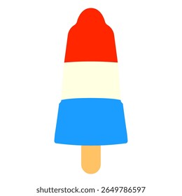 Ícone de picolé de foguete colorido em branco vermelho e azul sobre fundo branco. Imagem de clipart isolada no plano de fundo.