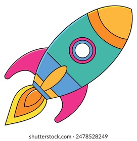 Colorful rocket with retro design isolated icon. Vector illustration