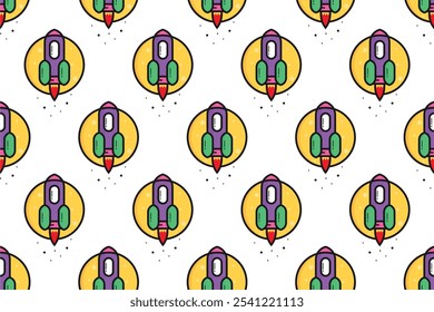 Colorful rocket seamless pattern background template. Space air craft seamless pattern background