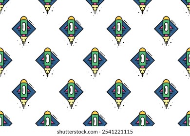 Cohete colorido Plantilla de fondo sin patrón. Fondo de patrón sin fisuras de aeronave espacial