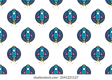 Colorful rocket seamless pattern background template. Space air craft seamless pattern background