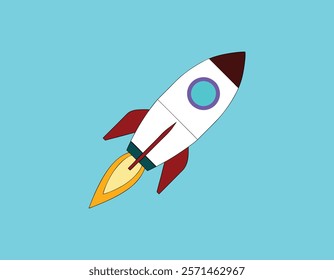 colorful rocket ship illustration on blue background