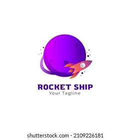Colorful rocket ship launch logo design