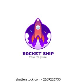 Colorful rocket ship launch logo design