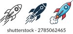 Colorful rockets blasting off into the sky