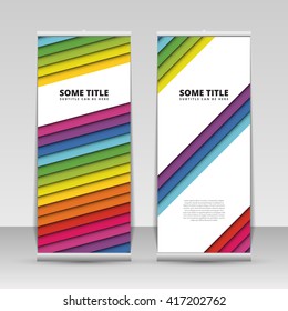 Colorful roll up banner with stripes. Vector illustration