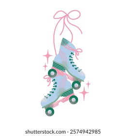 Colorful roller skates set in retro style. Flat vector illustration isolated on white background. Sport and disco. Retro fashion style from 80s and 90s.