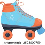 Colorful roller wheels cartoon icon. Retro skater footwear isolated on white background