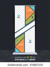 Colorful Roll-Up Banner, Advertising Vector Background Design
