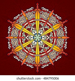 Colorful Roman Ancient Civilization Mandala Illustration. Contain Roman Sword, Spear and ornamental decorations.