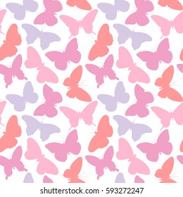 Colorful romantic butterflies seamless pattern background. Decorative vector illustration with hand drawn butterflies. Abstract seamless background.
