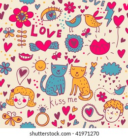 Colorful romantic seamless pattern