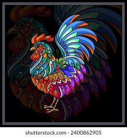 Colorful Rooster animal mandala arts.