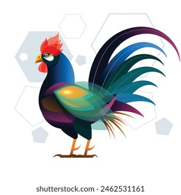Colorful Rooster birds vector with white Background