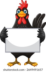 Galo colorido com um sinal em branco para mensagens