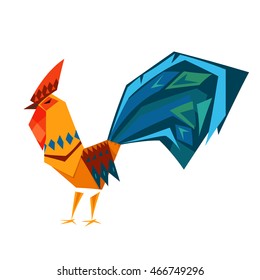 A colorful rooster is crowing in flat style for design of a new year 2017 - sign, symbol, icon, vector illustration