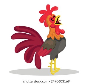 Gallo colorido, gallo que canta en la mañana, Ilustración vectorial de avicultura sobre un fondo blanco.