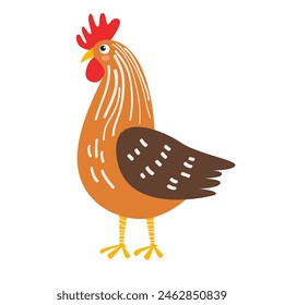 Colorful rooster in flat style isolated on white background.Vector illustration of poultry farming in doodle style. Farming and poultry farm