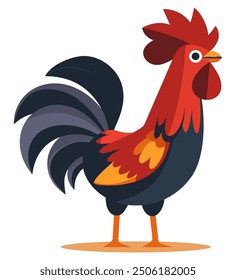 Colorful Rooster. Flat Vector Illustration