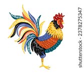 Colorful rooster illustration isolated on a white background, vector