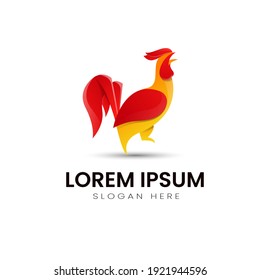 Colorful Rooster illustration logo template 3d