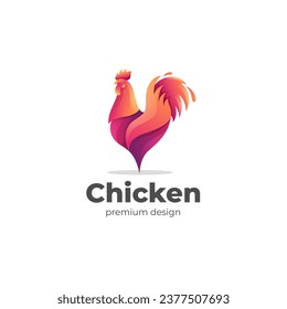 colorful rooster logo design illustration. poultry chickens roosters gradient vector logo template