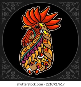 Colorful Rooster Mandala arts isolated on black background.