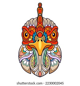 Colorful Rooster mandala arts isolated on white background