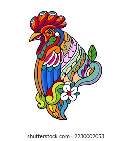 Colorful Rooster mandala arts isolated on white background