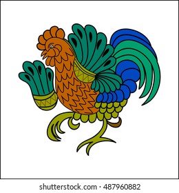 Colorful rooster on a white background