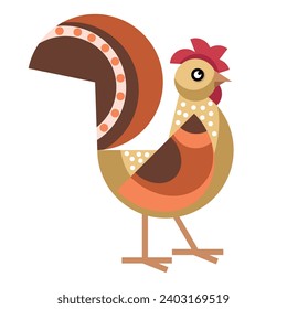 Colorful rooster, poultry farming. Vector illustration. The drawing is isolated on a white background.