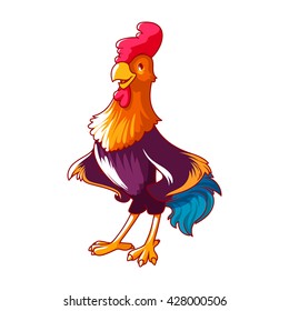 Colorful rooster. Symbol of 2017. Vector cartoon character on a white background.