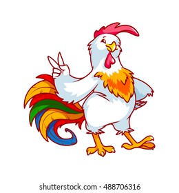 Colorful rooster. Symbol of 2017. Vector cartoon character on a white background.