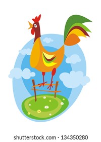 Colorful rooster. Vector illustration.