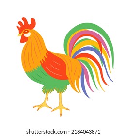 Colorful rooster. Vector Illustration for printing, backgrounds, covers, packaging, greeting cards, posters, stickers, textile and seasonal design. Isolated on white background.
