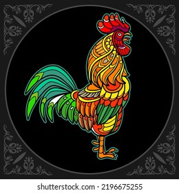 Colorful Rooster zentangle arts isolated on black background